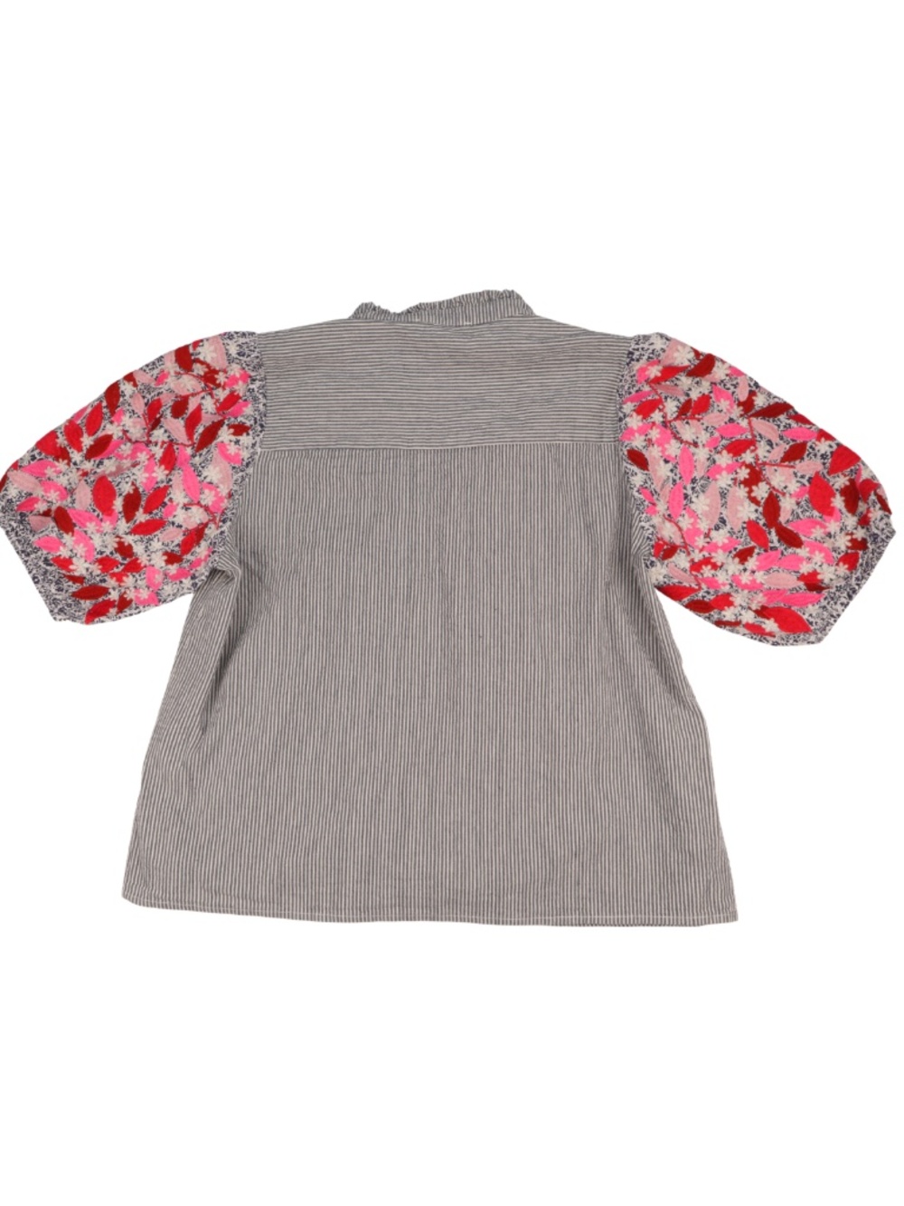 THML Striped Floral Balloon Sleeve Blouse Medium Boho Puff Sleeve Top - Picture 3 of 8